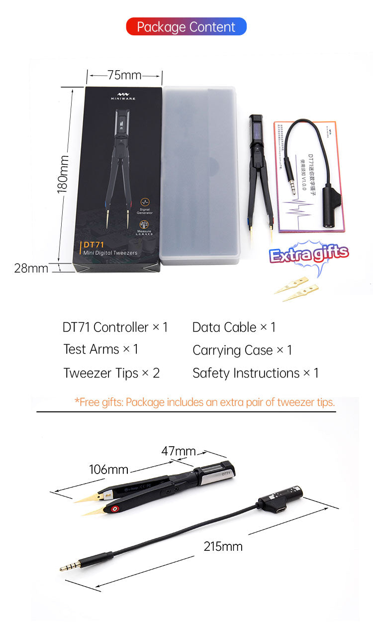 DT71 Digital SMD Tester LCR Meter Diode Capacitor Scan Checker Tweezers