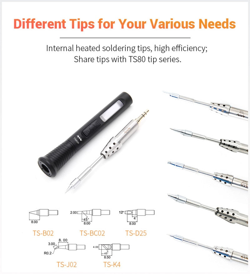 New TS80P Mini Smart Portable Digital Soldering Iron Tool Adjustable Temperature OLED Display With B02 Iron Tips QC3.0 PD2.0 45W